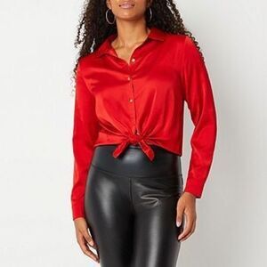 Bold Elements NWT Silken Tie Front Long Sleeve Blouse - Women’s XL